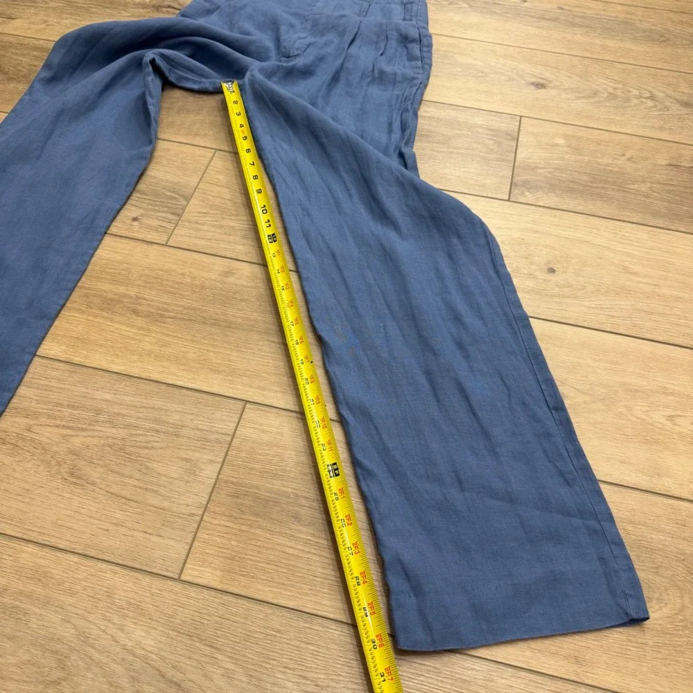 Zara Blue Linen Ultra High Waisted Wide Leg Pleated Trousers Pants Scandi Size S